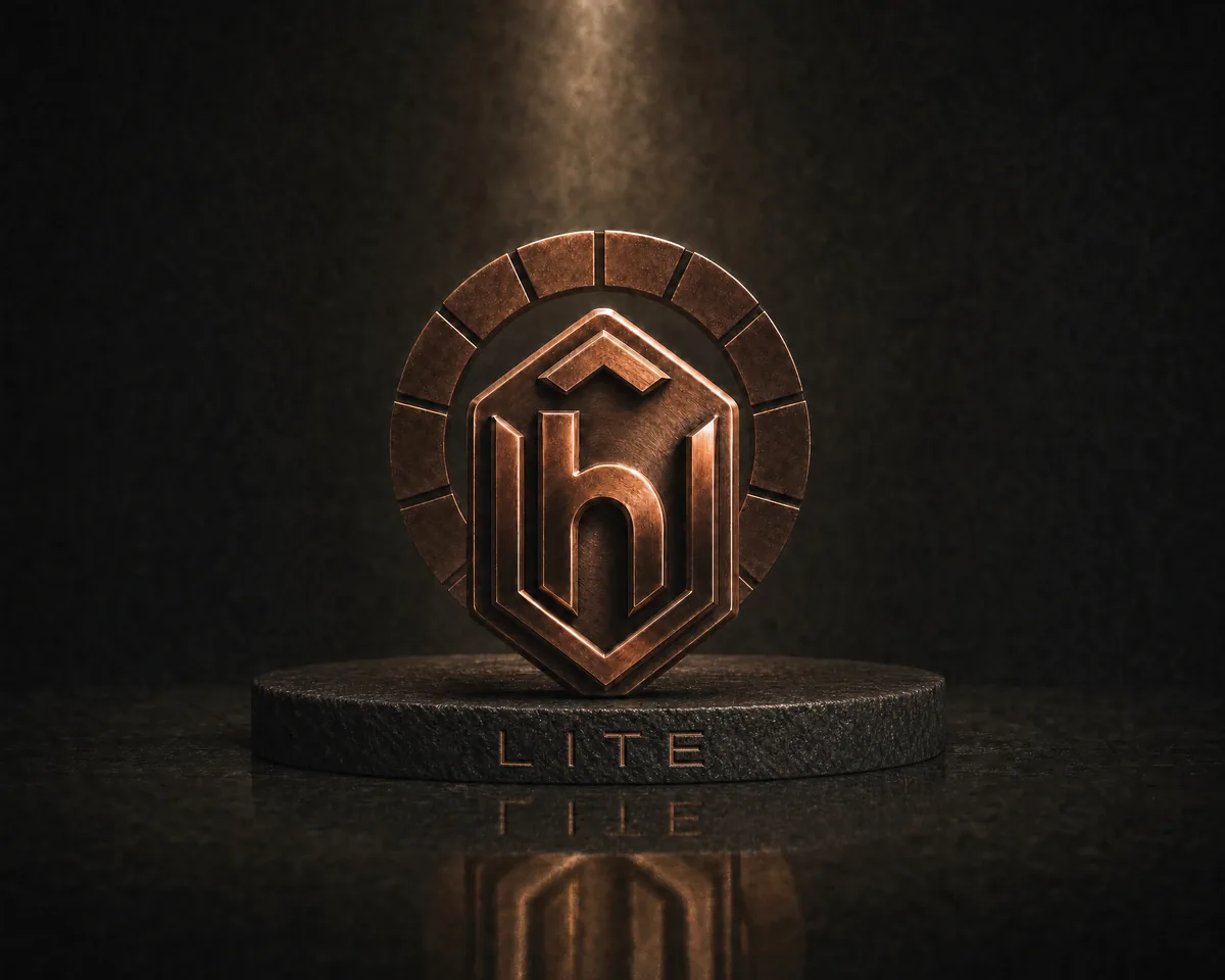 The hedg3 shield in bronze with one ring, LITE inlaid in its stone base